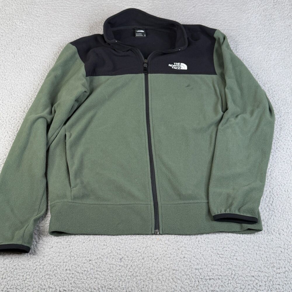 NORTH FACE Pullover Sweater Men Medium Green Black Fleece 1/2 Zip Hiking Jacket